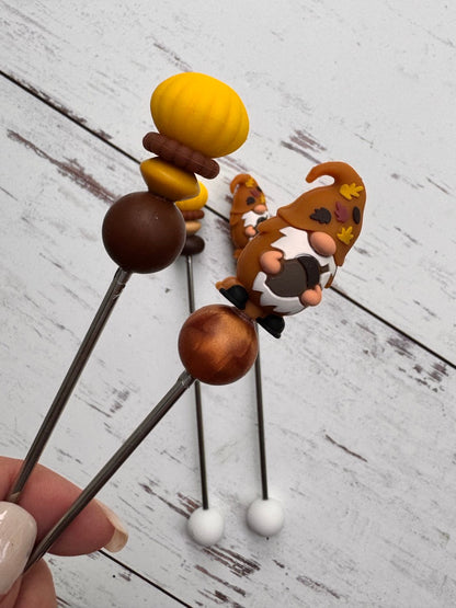 Acorn and Fall Leaves Gnome Pair of Amigurumi Sewing Sticks