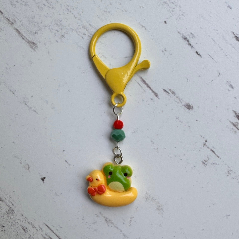 Green Frog in Yellow Duck Pool Float Single Stitch Marker