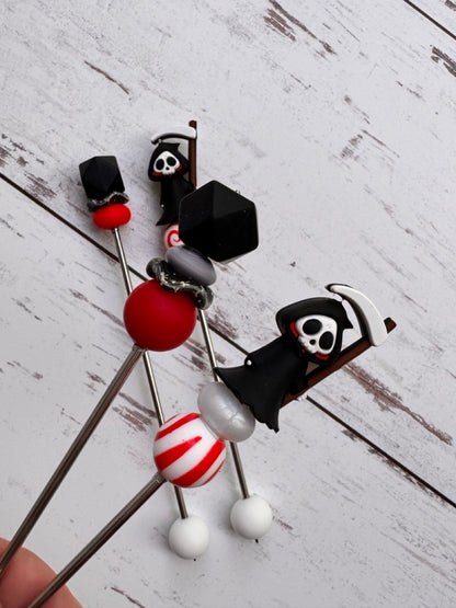 Spooky Cute Grim Reaper Pair of Amigurumi Sewing Sticks