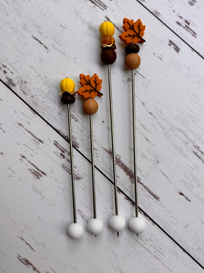 Autumn Golden Falling Leaf Pair of Amigurumi Sewing Sticks