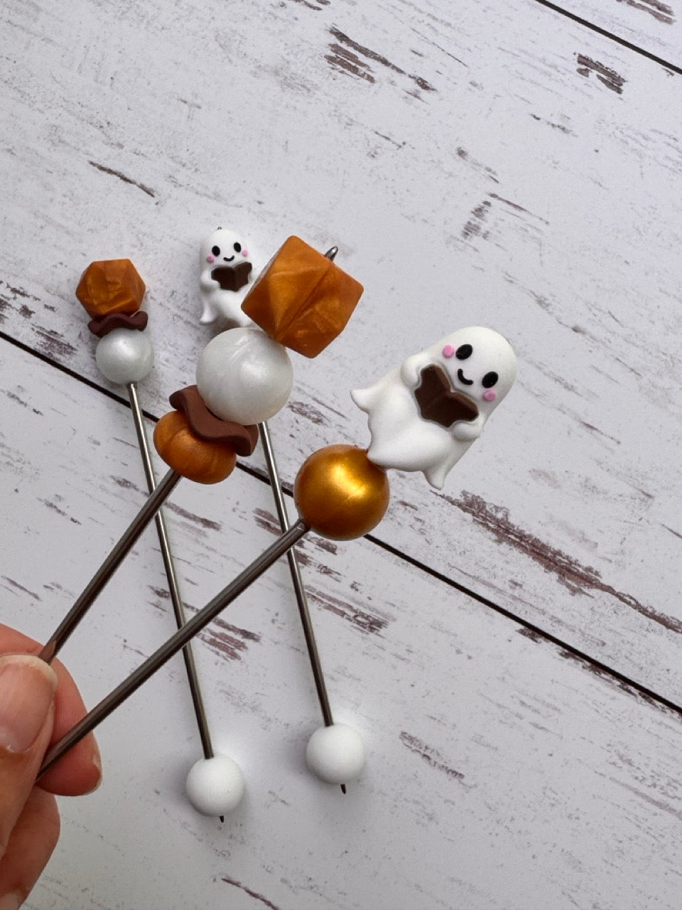 Cute Reading Ghost Pair of Amigurumi Sewing Sticks