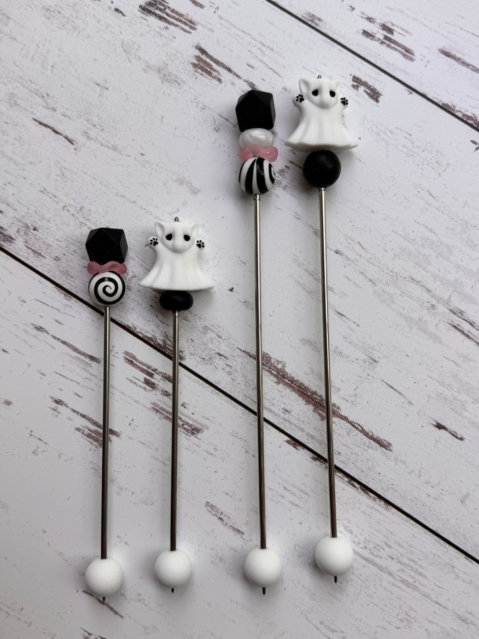 Cute Kitty Cat Ghost Pair of Amigurumi Sewing Sticks