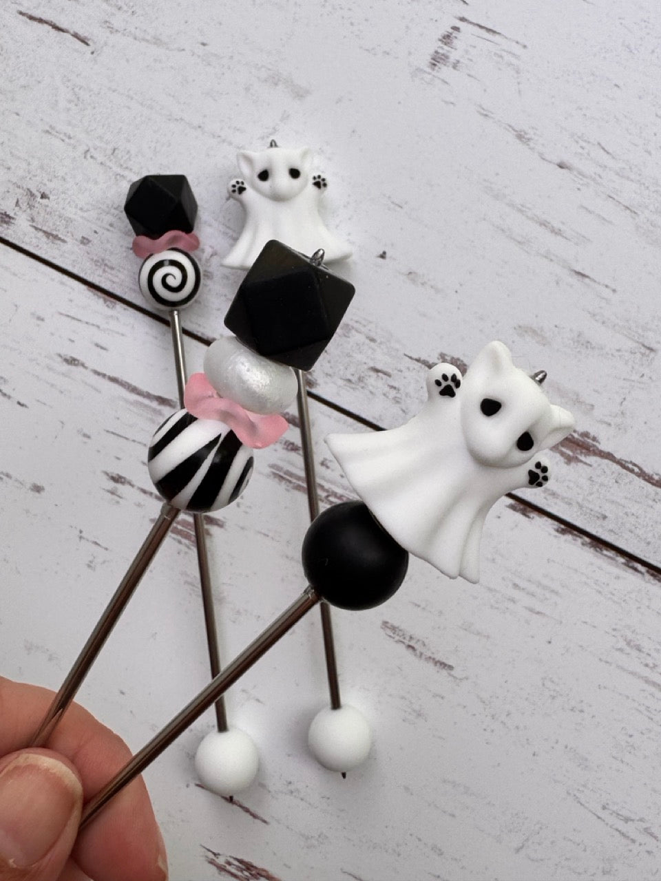 Cute Kitty Cat Ghost Pair of Amigurumi Sewing Sticks