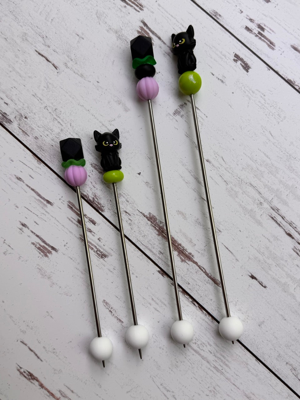 Cute 3D Black Cat Pair of Amigurumi Sewing Sticks