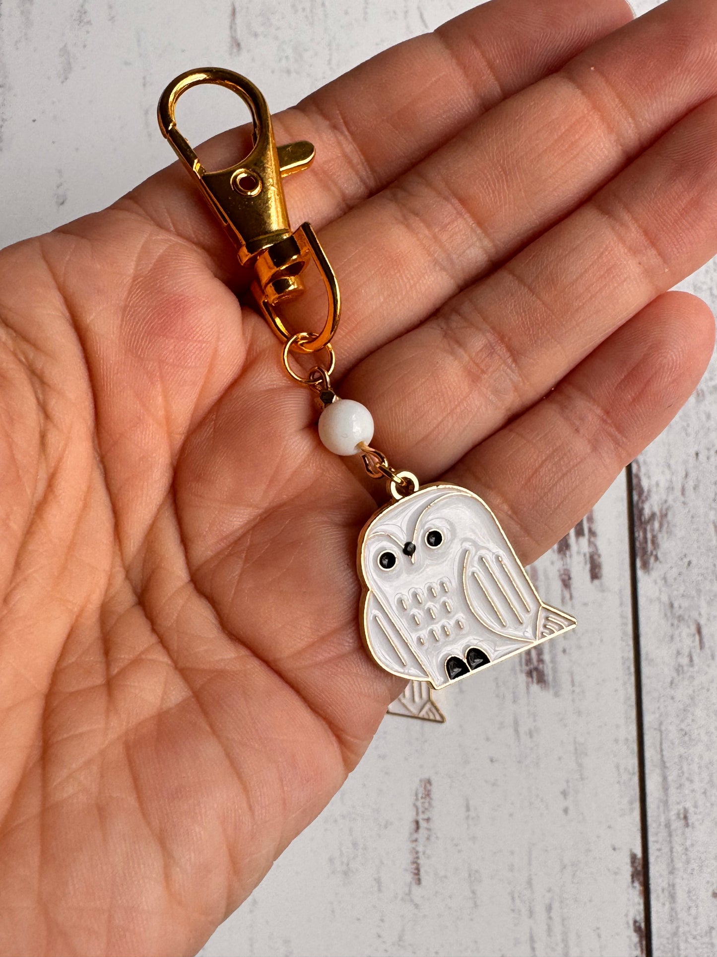 White Snowy Owl Single Stitch Marker
