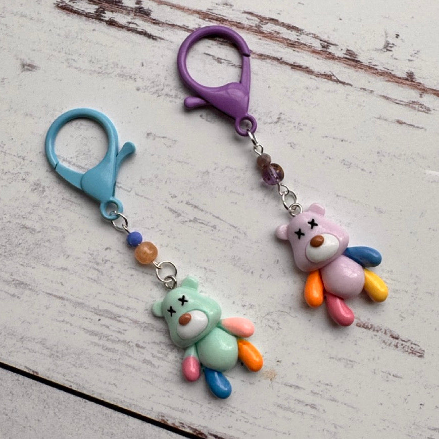 Patchwork Bear Resin Single Stitch Marker in BLUE or PURPLE