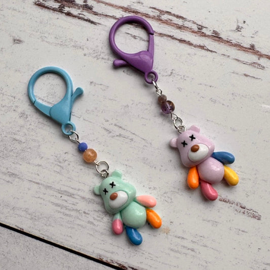 Patchwork Bear Resin Single Stitch Marker in BLUE or PURPLE