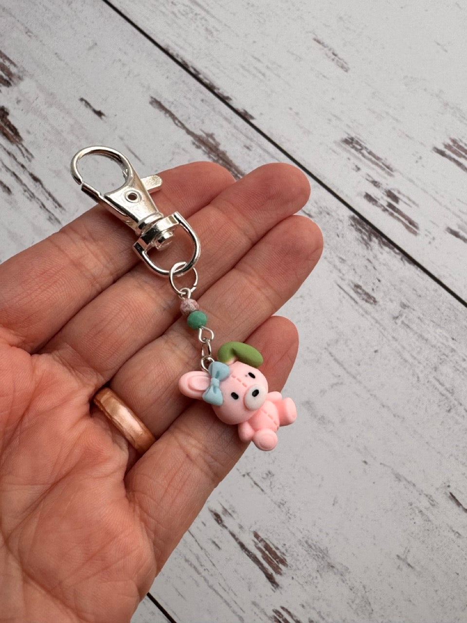 Pink Patchwork Bunny Single Stitch Marker