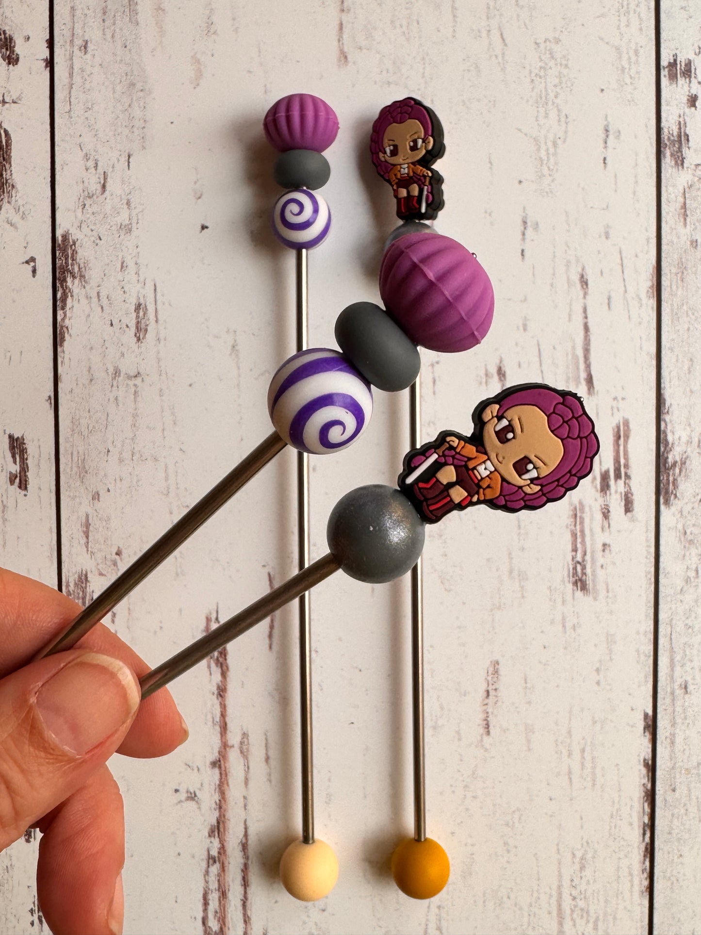 Kpop Purple Demon Girl Singer Pair of Amigurumi Sewing Sticks