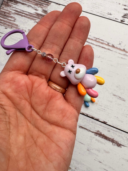 Patchwork Bear Resin Single Stitch Marker in BLUE or PURPLE