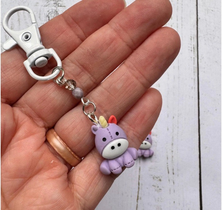 Purple Patchwork Unicorn Single Stitch Marker