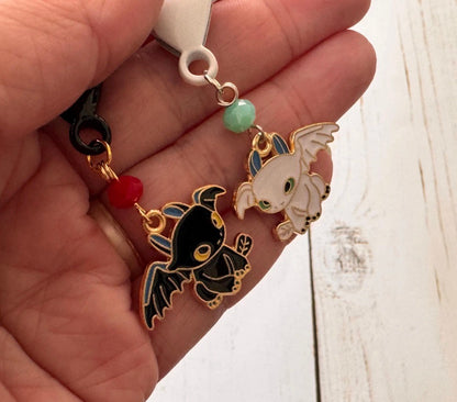 Black and White Dragon Pair of Stitch Markers