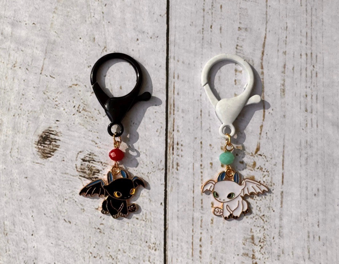 Black and White Dragon Pair of Stitch Markers