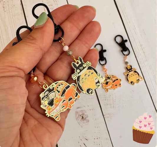 Cat Bus and Friendly Neighbor Rabbit Design Pair of Stitch Markers