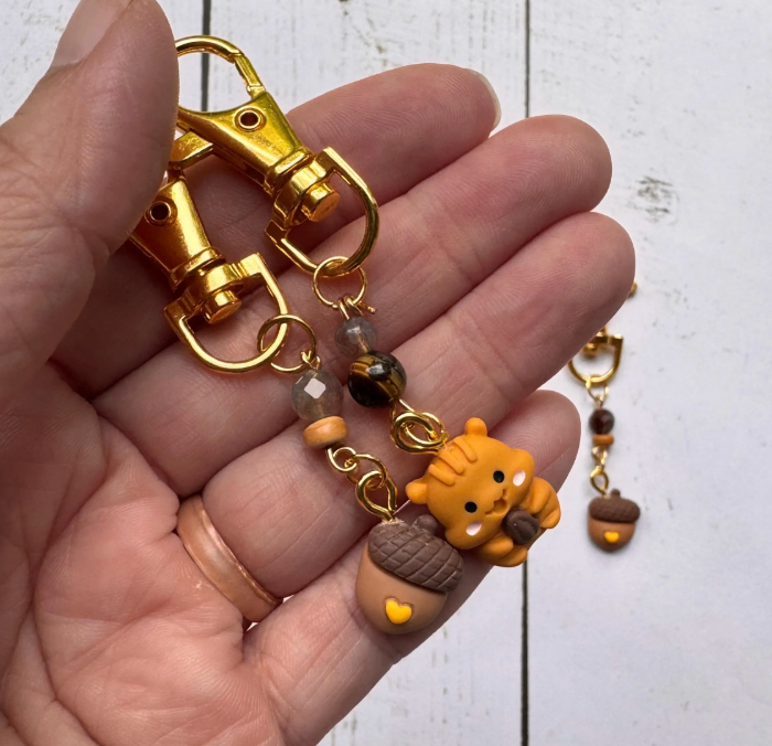 Woodland Squirrel and Acorn Pair of Stitch Markers