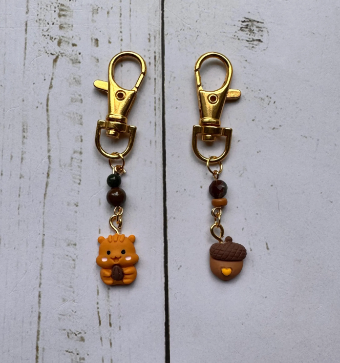 Woodland Squirrel and Acorn Pair of Stitch Markers