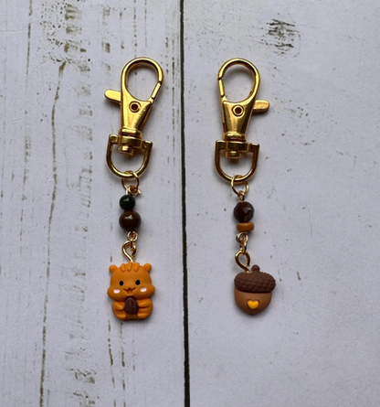 Woodland Squirrel and Acorn Pair of Stitch Markers