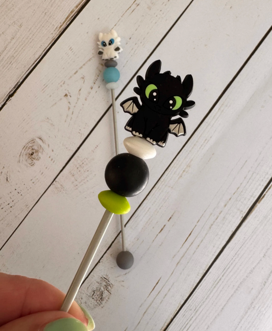 Pair of Black and White Dragon Amigurumi Sewing Sticks