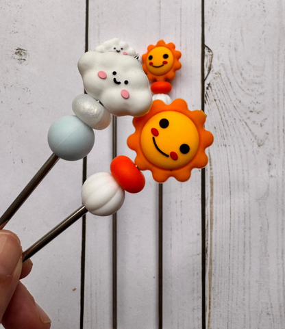 Pair of Sun and Cloud Sky Amigurumi Sewing Sticks