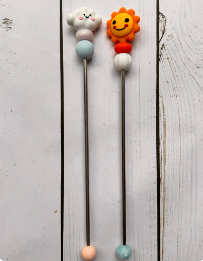 Pair of Sun and Cloud Sky Amigurumi Sewing Sticks