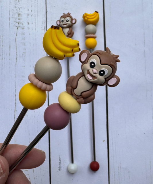 Monkey and Bananas Pair of Amigurumi Sewing Sticks