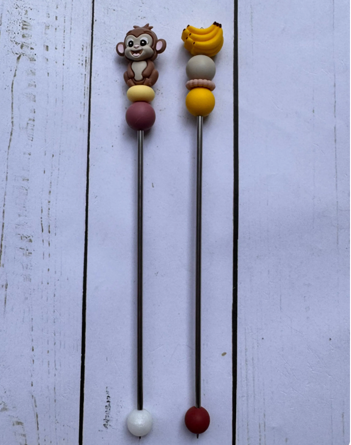 Monkey and Bananas Pair of Amigurumi Sewing Sticks