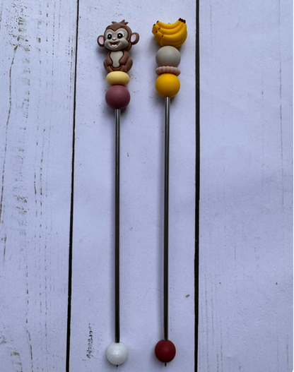 Monkey and Bananas Pair of Amigurumi Sewing Sticks