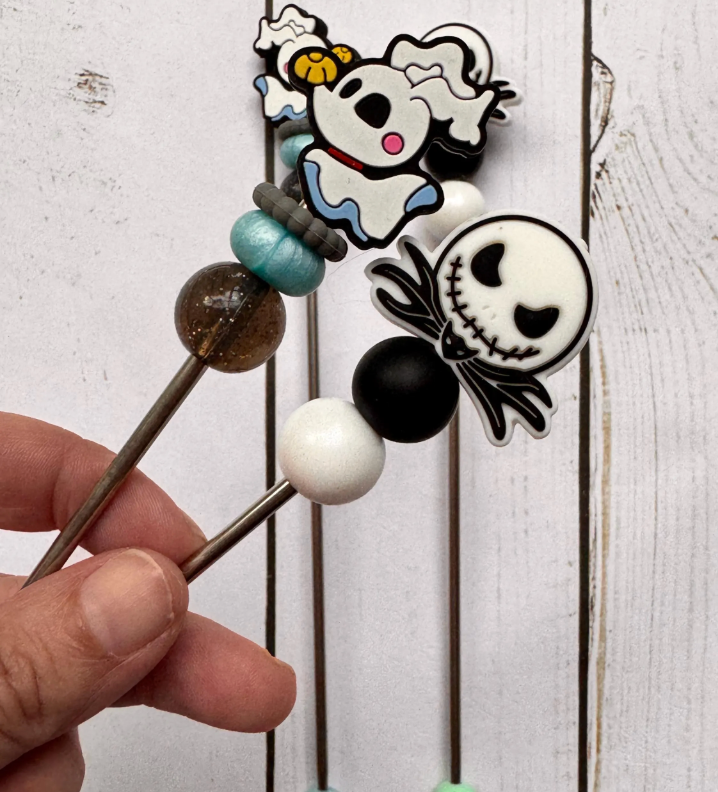 Halloween Cute Skeleton Head & White Ghost Dog Pair of Amigurumi Sewing Sticks