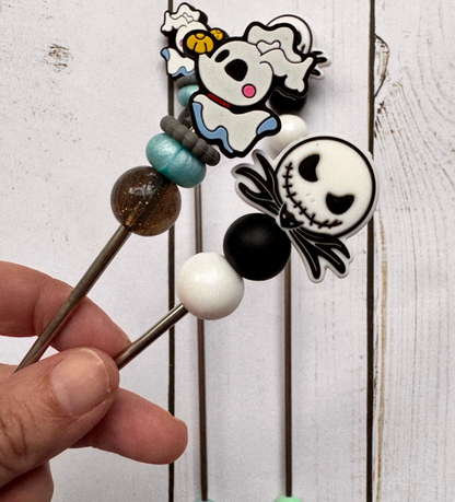 Halloween Cute Skeleton Head & White Ghost Dog Pair of Amigurumi Sewing Sticks