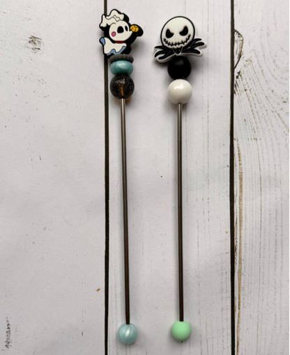 Halloween Cute Skeleton Head & White Ghost Dog Pair of Amigurumi Sewing Sticks