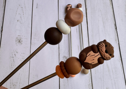 Cute Brown Otter Pair of Amigurumi Sewing Sticks