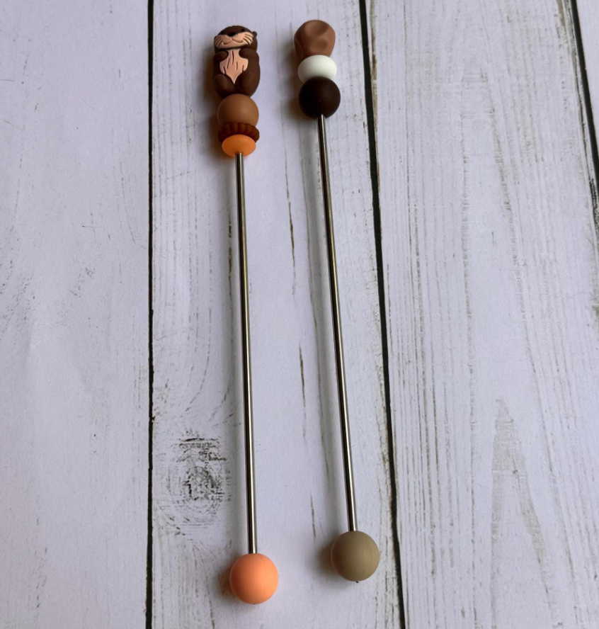 Cute Brown Otter Pair of Amigurumi Sewing Sticks