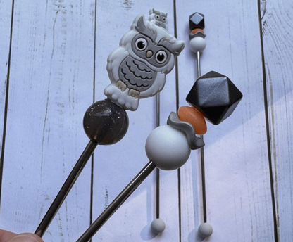 White Snowy Owl Pair of Amigurumi Sewing Sticks