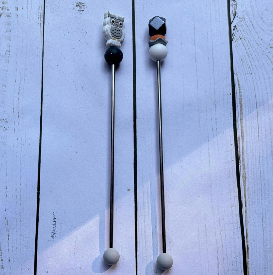 White Snowy Owl Pair of Amigurumi Sewing Sticks