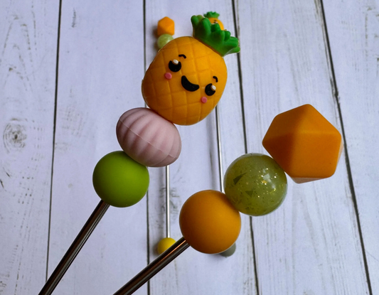 Cute Yellow Pineapple Pair of Amigurumi Sewing Sticks