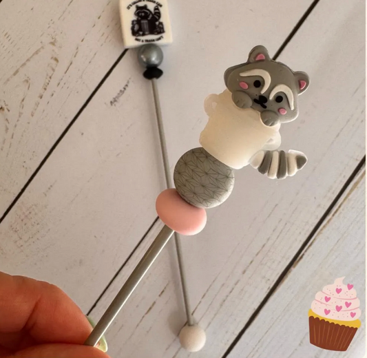 Raccoon Trash Can Pair of Amigurumi Sewing Sticks