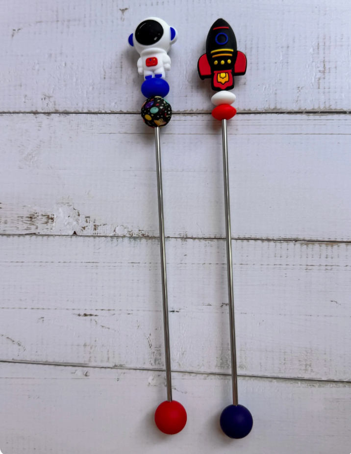 Outer Space Rocket and Astronaut Pair of Amigurumi Sewing Sticks