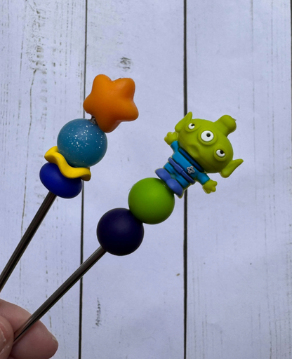 Green Alien Toy Pair of Amigurumi Sewing Sticks