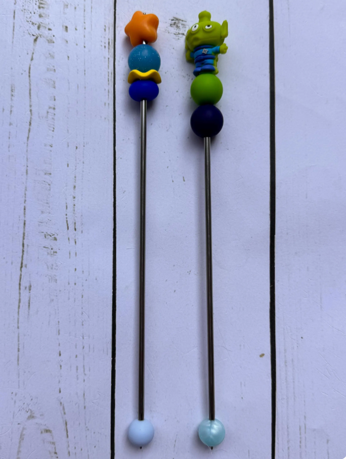 Green Alien Toy Pair of Amigurumi Sewing Sticks