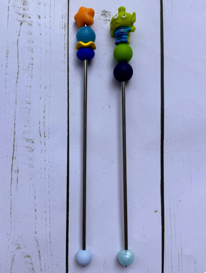 Green Alien Toy Pair of Amigurumi Sewing Sticks