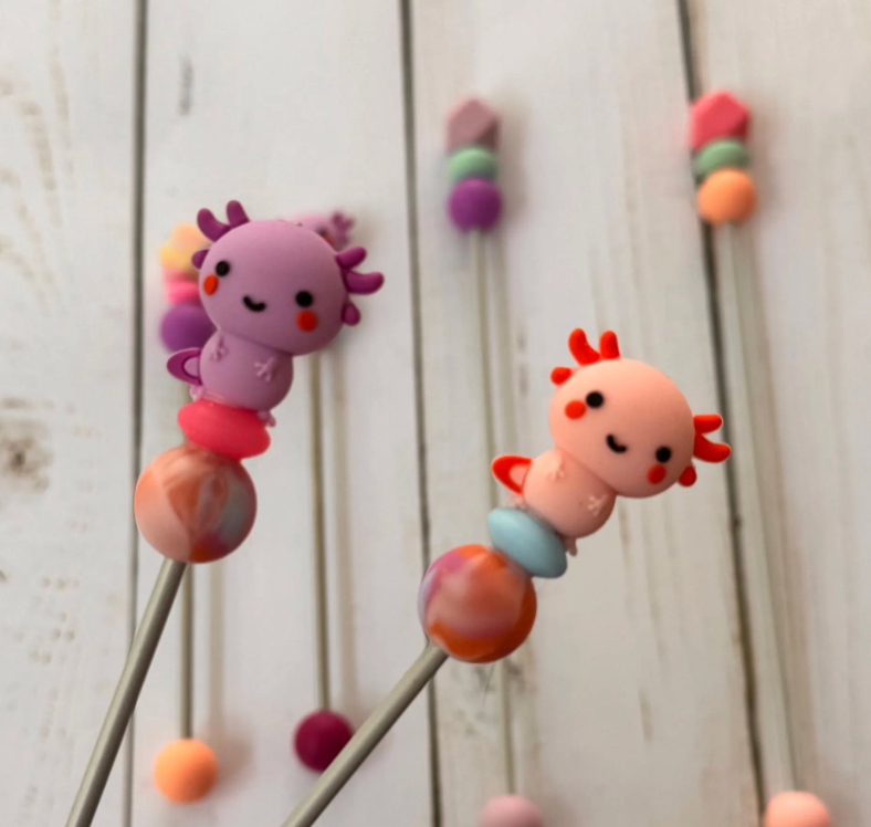 Pair of Pink OR Purple Axolotl Amigurumi Sewing Sticks