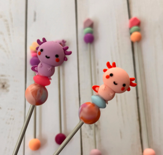Pair of Pink OR Purple Axolotl Amigurumi Sewing Sticks