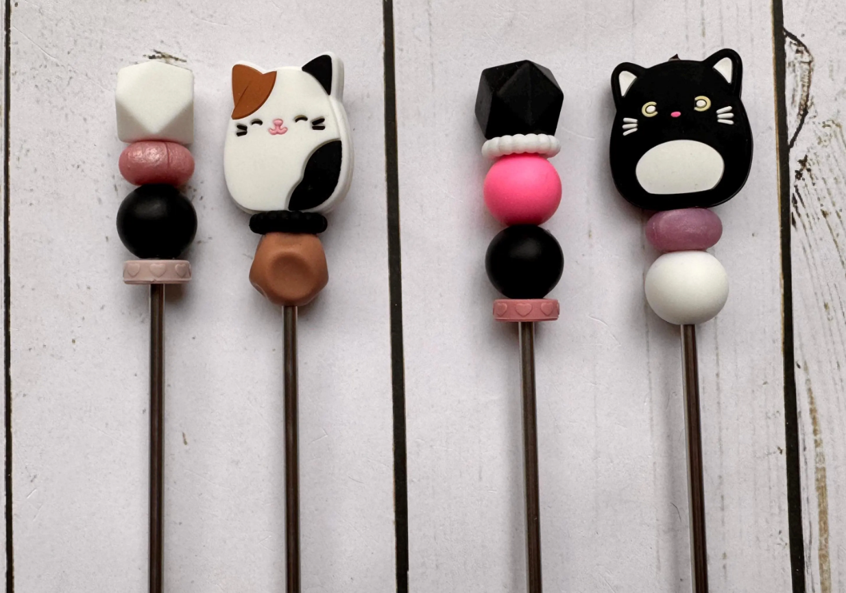 Pair of Squishy Black OR Calico Cat Amigurumi Sewing Sticks