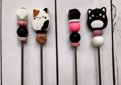 Pair of Squishy Black OR Calico Cat Amigurumi Sewing Sticks