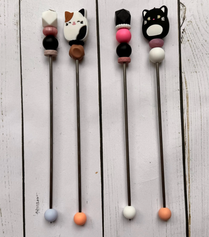 Pair of Squishy Black OR Calico Cat Amigurumi Sewing Sticks