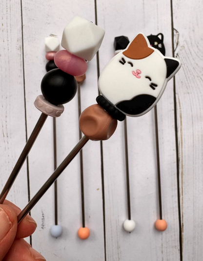 Pair of Squishy Black OR Calico Cat Amigurumi Sewing Sticks