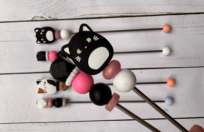 Pair of Squishy Black OR Calico Cat Amigurumi Sewing Sticks