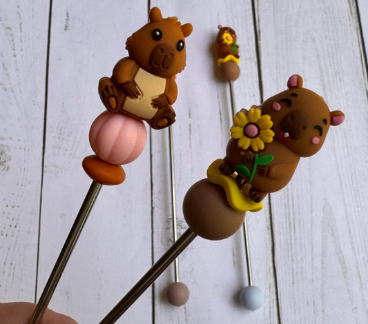 Pair of Capybara Amigurumi Sewing Sticks