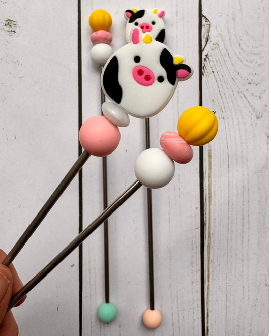 Squishy Black and White Cow Pair of Amigurumi Sewing Sticks