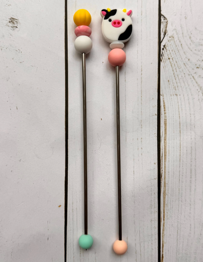 Squishy Black and White Cow Pair of Amigurumi Sewing Sticks